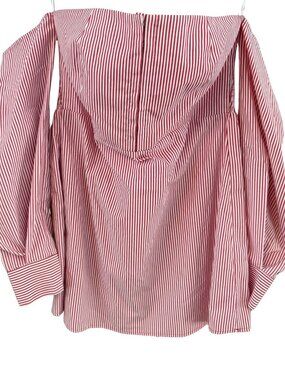 RO&DE NWT Off Shoulder Smocked Stripe Blouse Women's Red White Puff Sleeve Top M